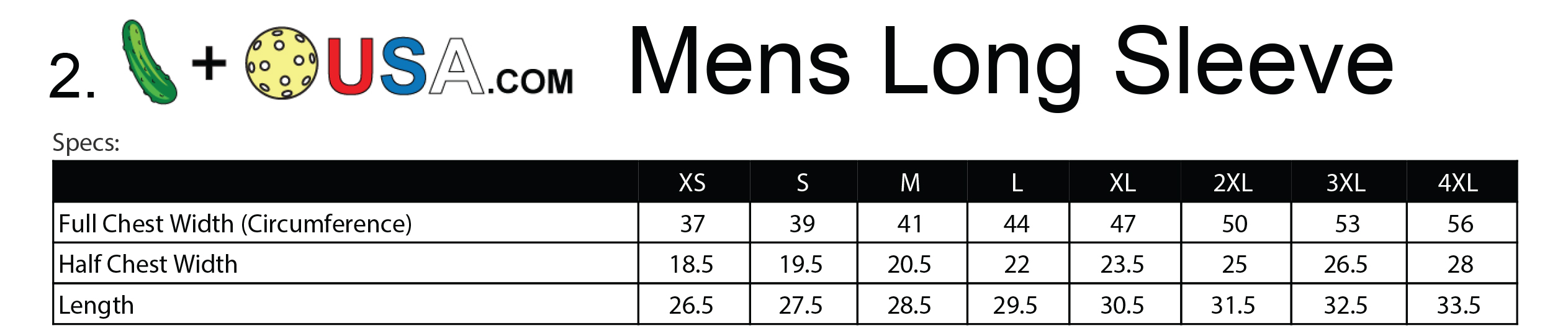 Men's long sleeve spec sheet